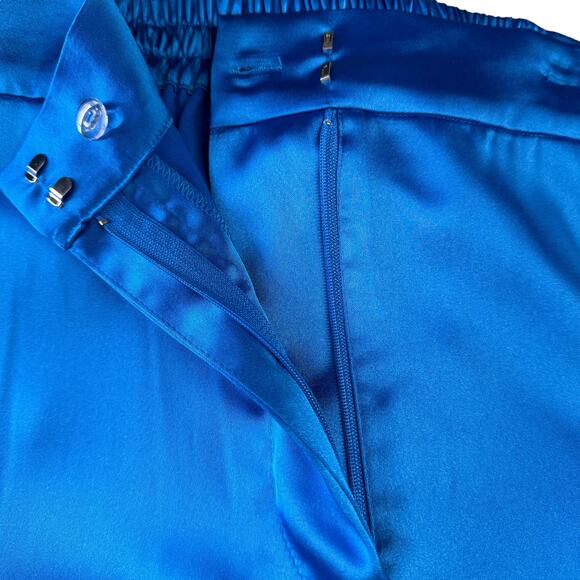 Caroline Constas Satin Trouser Pant SZ M Wide Leg Flowy Quiet Luxury Blue NEW - Picture 10 of 10